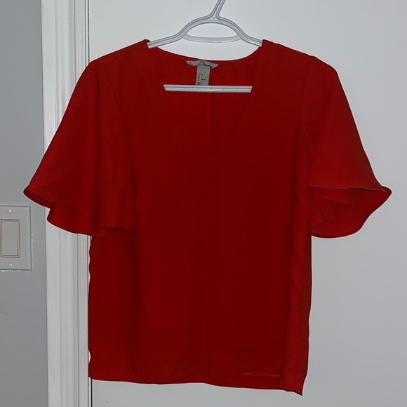 h&m bright red flowy sleeves top - Picture 3 of 5